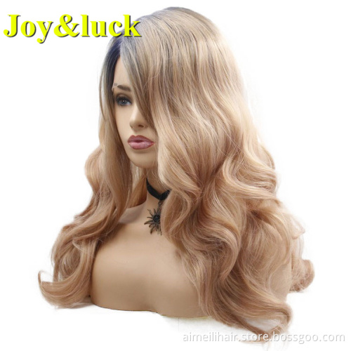 Wholesale Wigs For High Quality Women Middle Part Long Straight Black Ombre Brown Natural Water Wavers Synthetic Hair Wigs